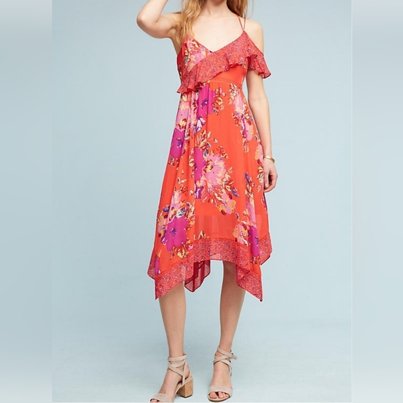 Anthropologie Dresses & Skirts - ANTHROPOLOGIE | MAEVE MIDI DRESS FLORAL RED RUFFLE WOMENS SIZE MEDIUM 10